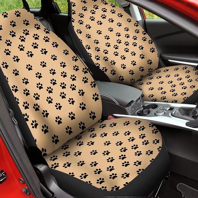 Brown Dog Paw Printed Car Seat Cover only for Front, Waterproof Funny Soft Universal Bucket Seats Cover Protector Fit Most Vehicles