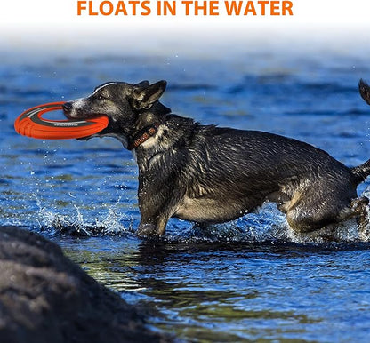 SKIPDAWG Interactive Dog Tug Toy, Dog Flying Disc Floats in Water to Keep Them Busy, Outdoor Pet Toys for Dogs Exercise Training Safe Light TPR/Nylon Fabric, Diameter 9 Inch Red Color