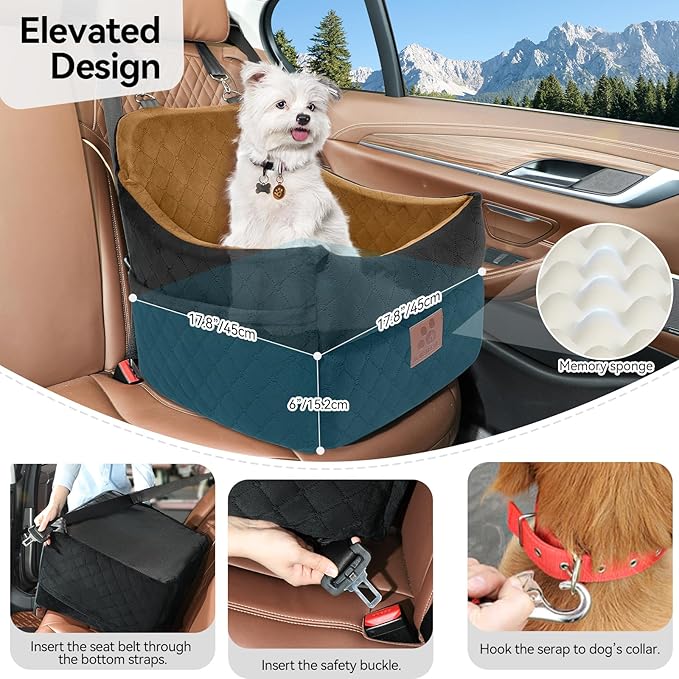 GL GLENSLAVE Dog Car Seat for Small/Medium Dogs, Dog Booster Car Seats with Thick Cushion for Dogs Under 35lbs, Detachable Washable Pet Carseat with Storage Pockets, 2 Safety Belts(Black/Coffee)