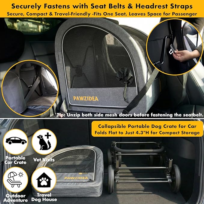 PAWZIDEA 3-in-1 Large Dog Stroller with Detachable Carrier up to 80lbs, Portable Dog Car Crate & Travel Kennel, Foldable Pet Stroller for 2 Medium Dogs, All-Terrain 9” Jogger Wheels, Adjustable Handle