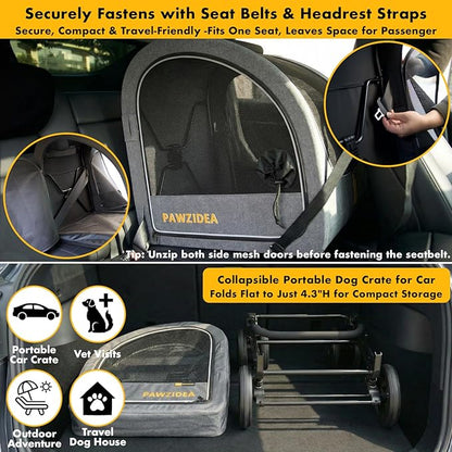 PAWZIDEA 3-in-1 Large Dog Stroller with Detachable Carrier up to 80lbs, Portable Dog Car Crate & Travel Kennel, Foldable Pet Stroller for 2 Medium Dogs, All-Terrain 9” Jogger Wheels, Adjustable Handle