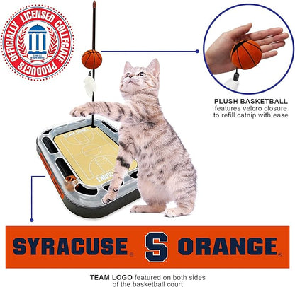 NCAA Syracuse Orange Basketball Court Cat Scratcher - Plush Basketball & Feather Cat Toy, Interactive Ball with Jingle Bell