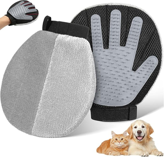 Pawaboo 2-in-1 Pet Hair Removal Glove – Reusable Electrostatic & Silicone Grooming Mitt for Dogs, Cats, Carpet, Couch, Car Seats & Clothing, Dual-Side Gentle Deshedding Tool, Easy to Clean