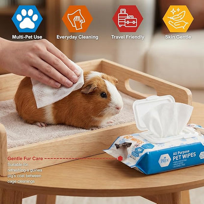 MED PRIDE Hypoallergenic Animal Wipes for Cats Bathing and Cleaning Fur, Extra Soft, Alcohol and Paraben Free, Aloe Vera Enriched (Pack of 60)