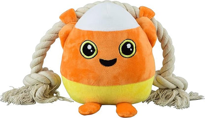 Native Pup Dog Toy Rope and Plush Stuffed Squeaker, Tug of War Toys for Dogs, Puppy Welcome Home Add on for Pets (Candy Corn)