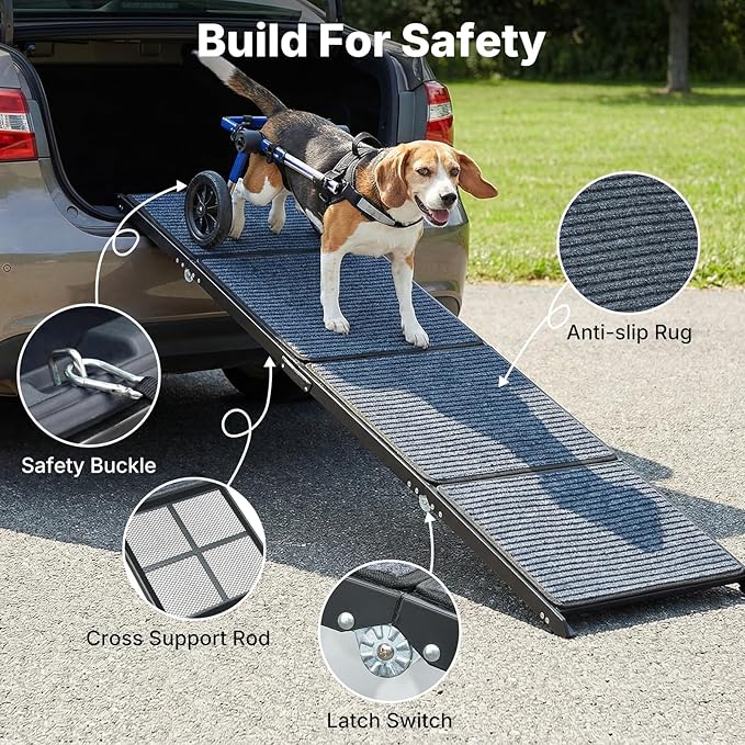 Veehoo Dog Ramp for Car Truck SUV 71" Long 20" Extra Wide, Foldable Dog Ramp with Non Slip Rug Surface for Large Dogs, Portable Folding Outdoor Pet Stairs for Dogs to Get in Car, Support up to 220lbs