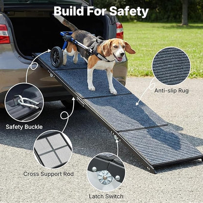 Veehoo Dog Ramp for Car Truck SUV 71" Long 20" Extra Wide, Foldable Dog Ramp with Non Slip Rug Surface for Large Dogs, Portable Folding Outdoor Pet Stairs for Dogs to Get in Car, Support up to 220lbs