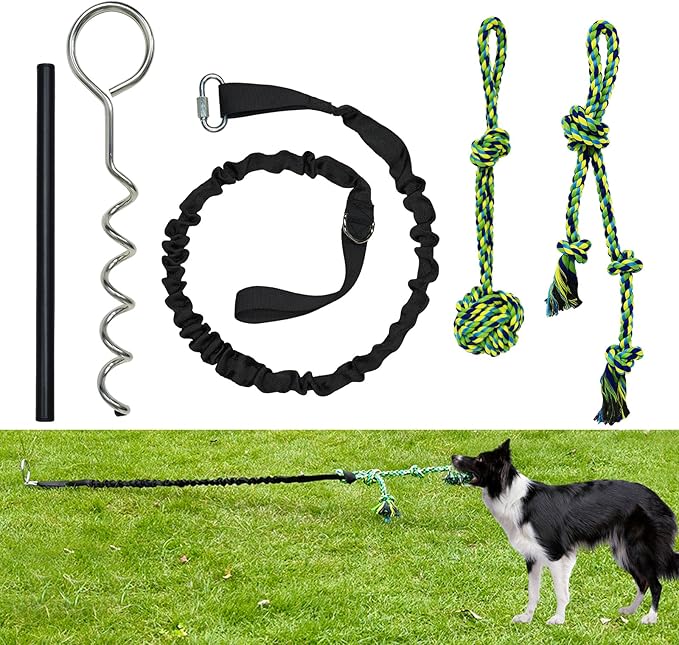 Dog Bungee Tug Toy,Interactive Outdoor Tether Ball Rope Toy with Stake for Small & Medium Dogs, Durable Tug of War Toy for Yard, Park, Camping