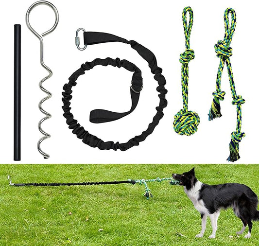 Dog Bungee Tug Toy,Interactive Outdoor Tether Ball Rope Toy with Stake for Small & Medium Dogs, Durable Tug of War Toy for Yard, Park, Camping