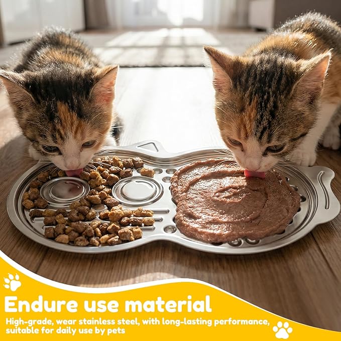 Stainless Steel Lick Mat for Dog and Cat, Pet Shaped Slow Feeder Pad Chew Proof Non Slip Large Licking Mat for Slow Eating Stress Relief Whisker Friendly for Cat(Silver)