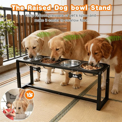 Metal Elevated Dog Bowls for Medium/Large Breed, 3 Adjustable Height(8.8"/11.5"/14") Raised Dog Bowls Stand with Four 58oz Stainless Steel Bowls, for Neck & Joint Protection
