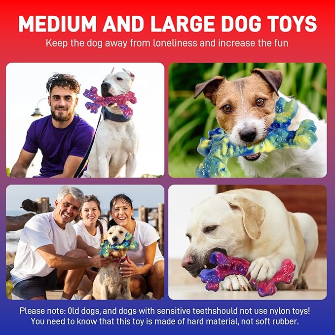Aelflane 2 Pack Dog Toys for Aggressive Chewers, Indestructible Chew Toys for Dogs, Boredom and Stimulating Best Dog Toys for Medium/Large Breed,Tough Bones for Teeth Cleaning and Training