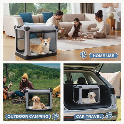 DUMOS Dog Crate 30 Inch Travel Cat Pet Carrier for Small Medium, Portable Foldable Soft Pet Crate with Storage Bag & Washable Pad for Indoor Outdoor Dog Kennel Carrier (M-50lbs, Grey)