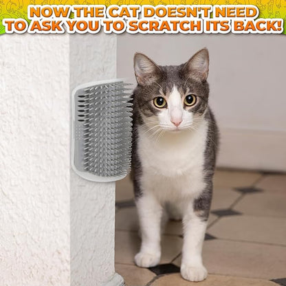 Cat Corner Scratcher – Cat Self Groomer for Indoor Cats – Wall Brush with Face Scratchers and Catnip | Easy to Install, Soft Massage, Fur Remover, Grooming Tool Also Works as Hand Comb for Cats