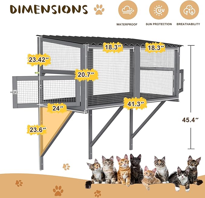 Cat Catio, Cat Window Perch for Large Cats - Catio Outdoor Cats Enclosure Windows, Patio Window Box Hommock for Sunbathing, Napping, Outside Wooden Catios for Indoor Kittens (Gray)