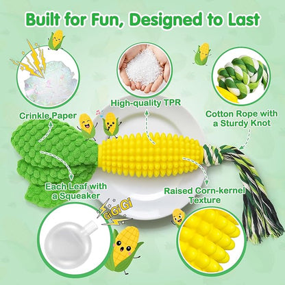 Dog Chew Toys – Squeaky Corn Dog Toys to Keep Them Busy, Soft Durable Teething Toys for Medium and Large Dogs