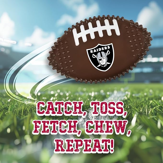 NFL Las Vegas Raiders Mega- Chew Hard Nylon Bacon-Flavored Dog Bone Football Chew Toy Interactive Tasty Fun Dog Chewy Toys Indestructible Strong Durable Tough Pet Biting Playtoy for Aggressive Chewers