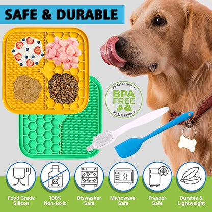 Dog Lick Pad, 2-Pack Large Licking Mat for Dogs, Slow Feeder Dog Licking Mat with Suction Cups. Boredom & Anxiety Reducer, Perfect for Food, Treats, Yogurt, or Peanut Butter.