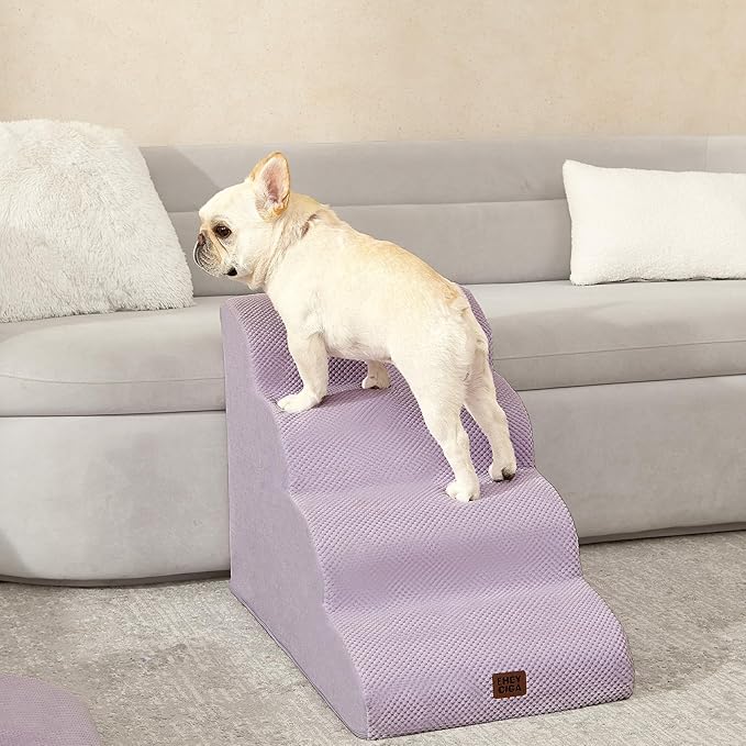EHEYCIGA Curved Dog Stairs Ramp for High Beds 19.7" H, 4-Step Dog Steps for Small Dogs and Cats, Pet Stairs for High Bed Climbing, Non-Slip Balanced Pet Step Indoor, Lilac