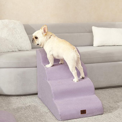 EHEYCIGA Curved Dog Stairs Ramp for High Beds 19.7" H, 4-Step Dog Steps for Small Dogs and Cats, Pet Stairs for High Bed Climbing, Non-Slip Balanced Pet Step Indoor, Lilac