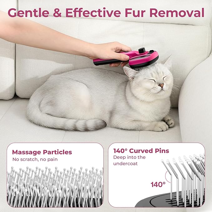 Pecute Cat Steam Brush, Self-Cleaning Steam Cat Brush with 2 Water Spray Modes, Large Capacity Tank, Steaming Renu Dog Brush for Shedding Massaging Grooming, Cool Mist Only