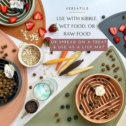 Should We Go? Slow Feeder for Dogs, The Slowdown Bowl Silicone Slow Eating Mealtime Solution with Modern Lick Mat Design, Reduces Gulping, Fits 1 Cup, 6” Across x 1.25” Tall, Small-Tan