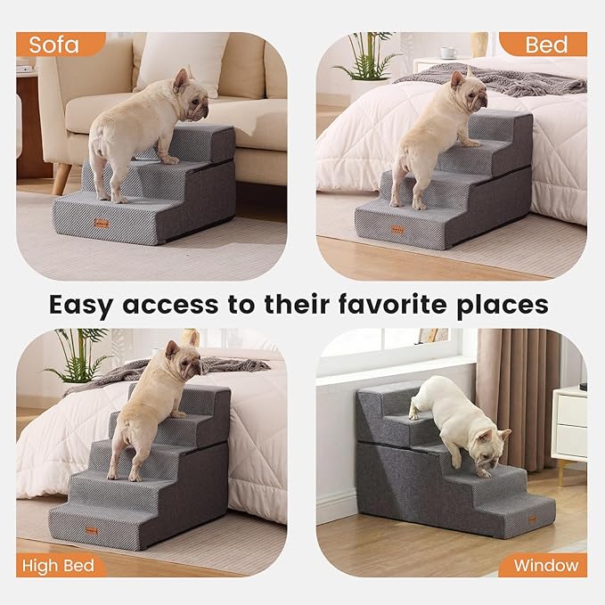Gardner Pet Dog Stairs for Small Dogs 22.8" H, 5-Step Extra Wide Dog Stairs for High Bed, Pet Steps for Small Dogs and Cats Couch with Durable Non-Slip Waterproof Fabric Cover and Soft Foam, Grey