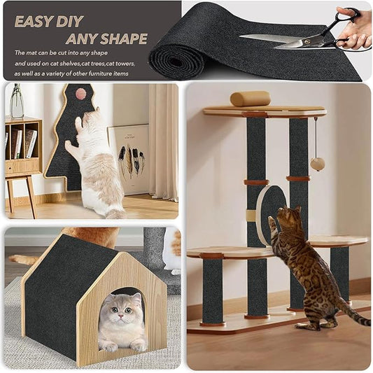 78.7"X15.8" Cat Scratching Mat, Self-Adhesive Cats Carpet, DIY Scratch Furniture Protector for Couch, Sofa, Wall & Doors, Durable Cat Scratch Guards Couch Cats Scratcher from Claw (Black)