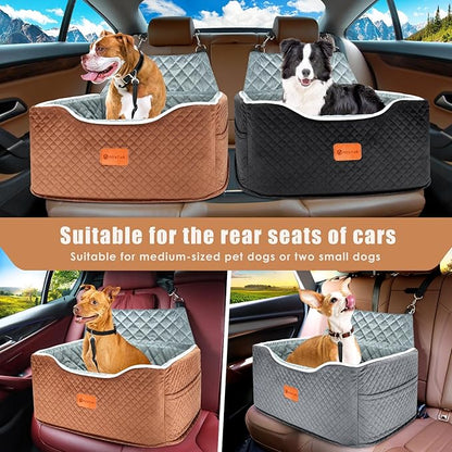 AlfaTok Memory Foam Booster Dog Car Seat for Medium Dogs (Under 45LBS): Elevated, Detachable Washable, Anti-Slip, for Car Back Seat, Travel Pet Bed with Seat Belt