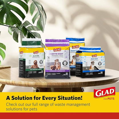 Glad for Pets Day to Night Activated Carbon Puppy Training Pads, Odor Control Disposable Dog Pads with Adhesive and Wall Protection, Leak Proof and Super Absorbent, 30 x 36 Inch, 24 Count - 6 Pack