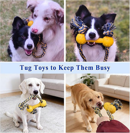 ASOCEA Interactive Dog Tug Toy, Chew Toys for Teeth Cleaning Cotton Dog Pull Rope Toy for Small Medium Dogs Boredom Relief