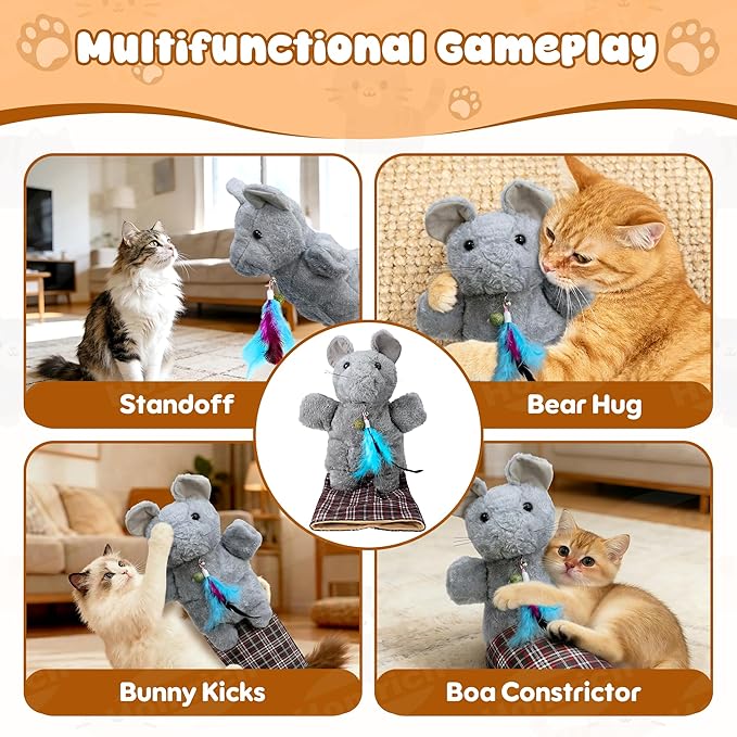 Homrich Cat Wrestling Glove Toys, Interactive Hand Puppet with Catnip & Feathers, Thick Soft Padding for Safe Play - Durable Fun & Enrichment for Cats & Kittens