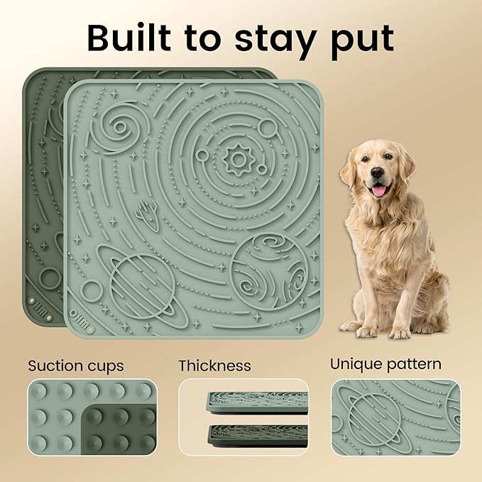 OHMO Lick Mat for Dogs and Cats(Large, Camo&Light Green, 2pcs) Enrichment Accessories Toy Space Star Easy Clean Pet Slow Feeder/Suction Cups, Licking Pad for Anxiety Relief and Boredom Reduction