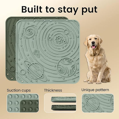 OHMO Lick Mat for Dogs and Cats(Large, Camo&Light Green, 2pcs) Enrichment Accessories Toy Space Star Easy Clean Pet Slow Feeder/Suction Cups, Licking Pad for Anxiety Relief and Boredom Reduction