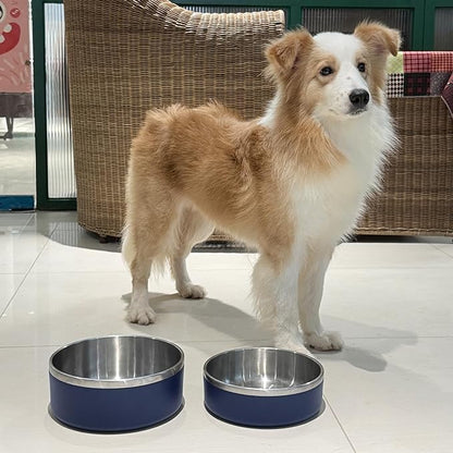 2 Pack Stainless Steel Dog Bowls, Outdoor Dog Water Bowl with Non Slip Rubber Bottom, Dishwasher Safe, Easy to Clean,40oz&64oz Blue
