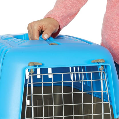 MidWest Homes for Pets Spree Travel Carrier – Hard-Sided Dog & Cat Carrier, Small Pet Travel Crate with Handle, Ventilated Design, Easy Assembly, 19-Inch, Blue