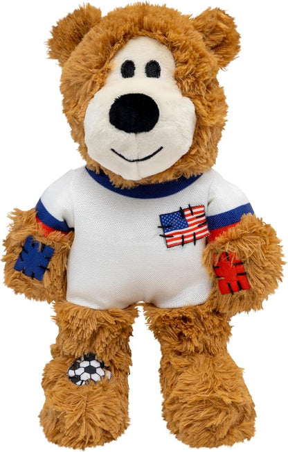 KONG Wild Knots Bear Soccer Player Dog Toy – USA – National Team Jersey Inspired – International Tournament Edition – Plush Rope Toy with Squeaker, Medium/Large