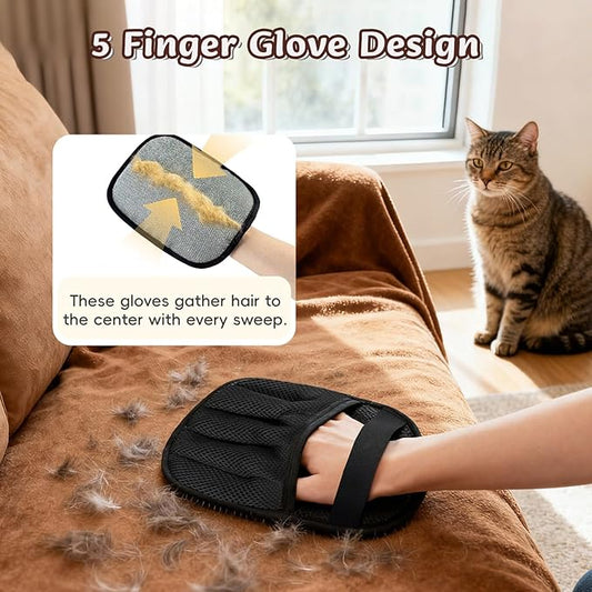 Pet Hair Removal Gloves, 2 PCS Double Sided Dogs and Cats Hair Remover Reusable Cat Dog Pet Grooming Gloves Suitable for Couch, Furniture, Deshedding, Grooming, Pet Cleaning Tool