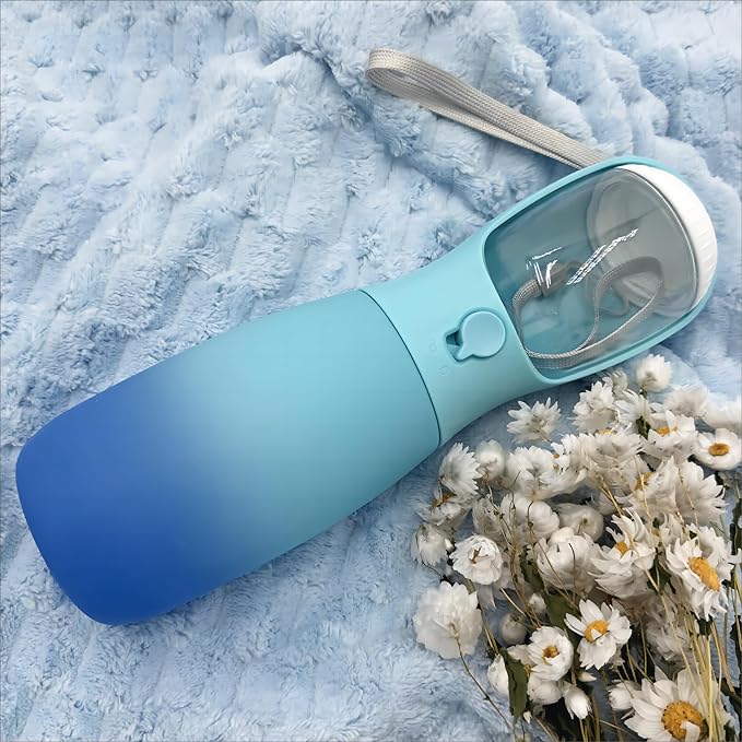 2-in-1 Dog Water Bottle Portable, Food Grade Travel Dog Bowls with Food Container, 19Oz Dog Water Bowl Dispenser, Hiking Essentials, Puppy Stuff Dogs Accessories Girl Boy (Blue)
