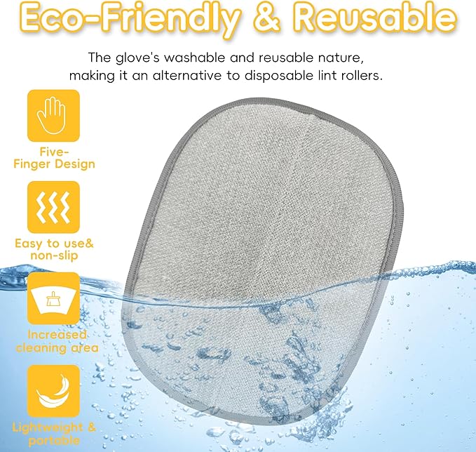 Magic Brush Pet Hair Removal Glove for Cats & Dogs, Ectrostatic Five-Finger Fur Remover, The Magic Brush Pure Path Grooming Remover Glove for Laundry, Carpet & Car Seat (Grey & Yellow)