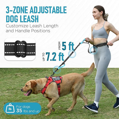 Hands Free Large Dog Leash, 6-8 FT Bungee Leash with Waist Belt for Dog Up to 150 lbs, Running Walking Jogging
