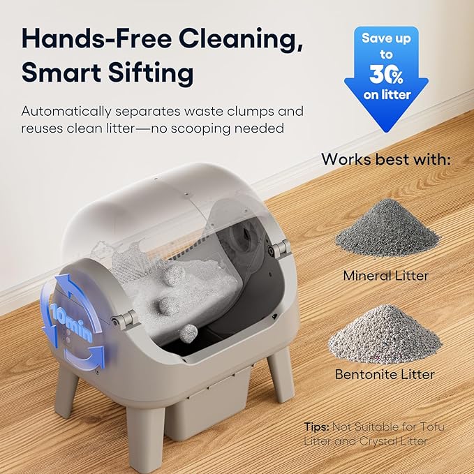 PetPivot Open Top Self Cleaning Cat Litter Box, Automatic Litter Box with 7 Pairs of Safety Sensors, Anti-Pinch Protection and Easy Access Step for Senior Cats, Dark Grey