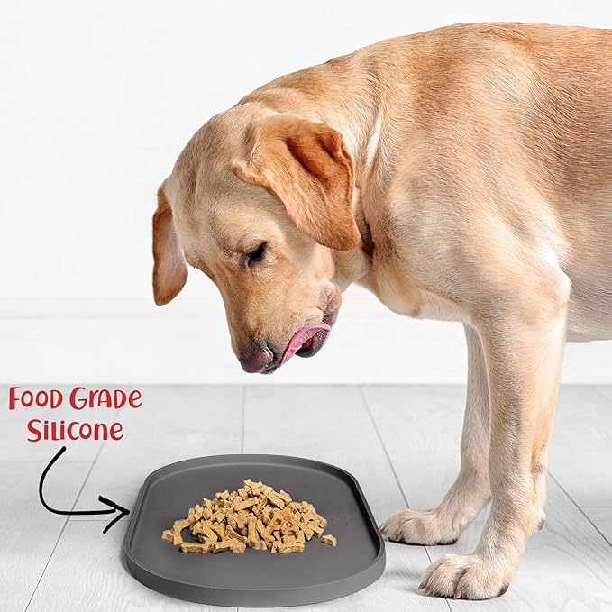 DogBuddy Dog Food Mat - Waterproof Dog Bowl Mat, Silicone Pet Mat for Food and Water Bowls, Nonslip Pet Feeding Mat with Edges, Dogs Food Mats for Floors, Puppy Supplies (Large, Gray)