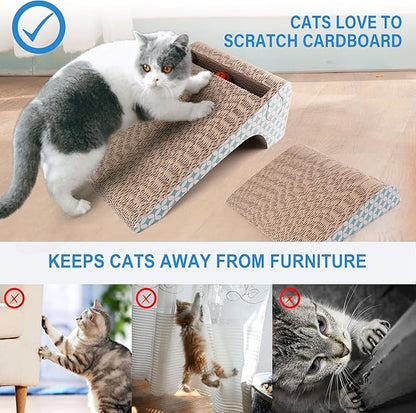 PrimePets Cat Scratcher Cardboard with Catnip, Removable Cat Scratching Pad with Ball, 2-in-1 Corrugated Cat Scratch Lounge Sofa Refill