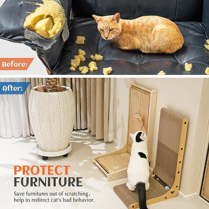 PETKARAY Vertical Sisal Cat Scratcher Board, Right Angle Scratching Post and Scratch Pad for Indoor Cats, Wall Furniture Protector