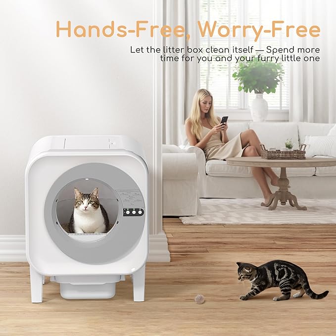 Self Cleaning Litter Box, Automatic Litter Box Self Cleaning with APP Control Dynamic Monitoring,75L Capacity Dual Sensor Safety Protection, Odor Control System