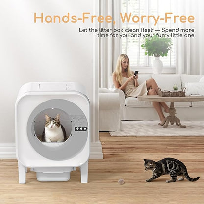 Self Cleaning Litter Box, Automatic Litter Box Self Cleaning with APP Control Dynamic Monitoring,75L Capacity Dual Sensor Safety Protection, Odor Control System