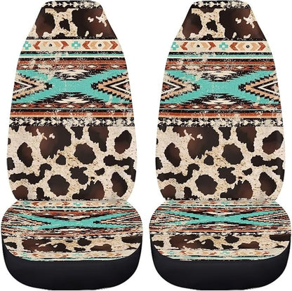 Aztec Cow Print Automotive Seat Covers Seat Cover Front Seats Only for Women Men Universal fit for Cars, SUVs, Trucks Car Accessories Blanket Seat Protector Easy to Install