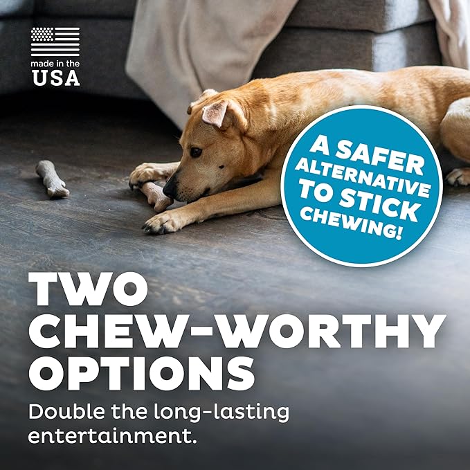 Pupstages Dogwood Calming Dog Chew Toy – Real-Wood Blend, Moderate Chewers, Medium, 7.5", 2-Pack (Natural & Hemp Flavors)
