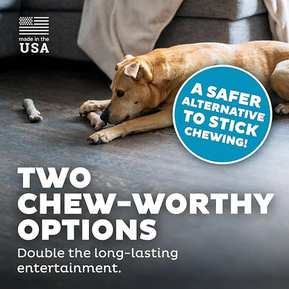Pupstages Dogwood Calming Dog Chew Toy – Real-Wood Blend, Moderate Chewers, Medium, 7.5", 2-Pack (Natural & Hemp Flavors)